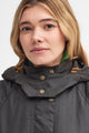 Barbour Ladies wax coat NEW Long Cannich in Olive LWX1264OL71 neck