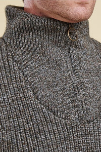 Barbour Sweater-New Tyne-Half Zip-Chunky Knit-Derby Tweed-MKN0790KH71 collar shut