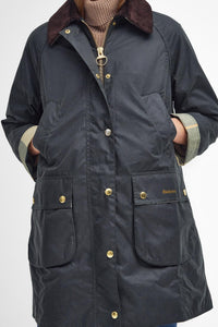 Barbour Long Beadnell Wax in Sage green LWX1404SG51 pockets