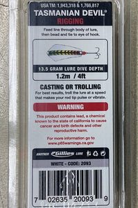 Tasmanian Devil spinners Lures in WHITE 13g deadly 