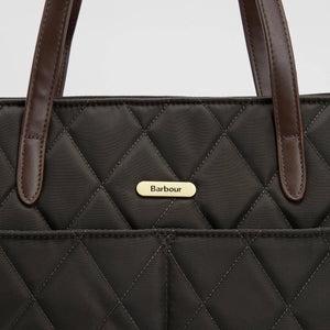 Barbour Bag Quilted Tote bag in dark Brown Olive  LBA0395OL75 logo