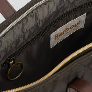 Barbour Bag Quilted Tote bag in dark Brown Olive  LBA0395OL75 logo