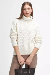 Barbour Jumper Clarence Cable Knitted Jumper in Aran LKN1563WH51 front