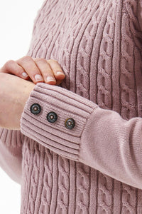 Barbour Ladies Knitwear Rockling Crew neck in Pink Gardenia LKN1415PI19 buttons