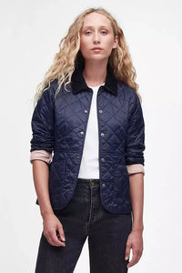 Barbour Deveron Quilted Jacket in Navy pale pink LQU1012NY71 square