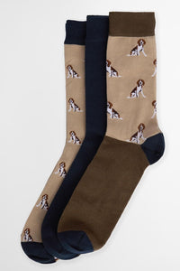 Barbour mens summer socks Beagle Dog giftset in brown washed stone MGS0070BE311