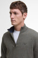 Barbour Sweater Tainsbury half zip in speckled olive MKN1641OL51 collar