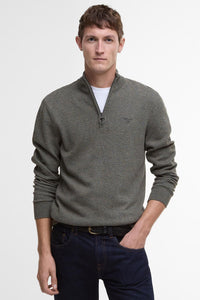 Barbour Sweater Tainsbury half zip in speckled olive MKN1641OL51 style