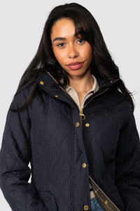 Barbour Millfire lady's quilted jacket with hood in Navy/Classic LQU0665NY94 hood