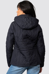 Barbour Millfire lady's quilted jacket with hood in Navy/Classic LQU0665NY94 back