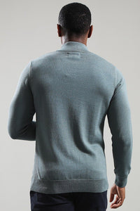 Barbour Jumper Cotton Half Zip in pale blue Vintage Teal MKN1074TE31 back