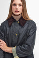 Barbour Long Beadnell Wax in Sage green LWX1404SG51 neckline