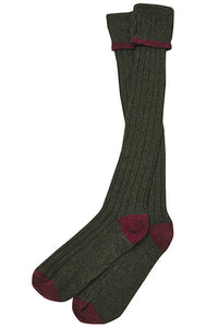 Barbour Socks-Contrast Gun Stockings-Full Length-Olive Cranberry-MSO0003OL53