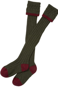 Barbour Socks-Contrast Gun Stockings-Full Length-Olive Cranberry-MSO0003OL53 turnover