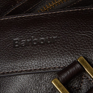BARBOUR TRAVEL EXPLORER BAG - CHOCOLATE BROWN LEATHER - UBA0008BR91 - Embossed Logo Detail