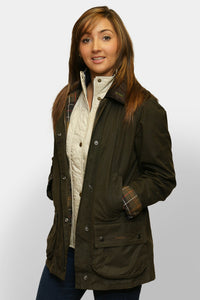 BARBOUR CLASSIC BEADNELL - LADIES WAX JACKET - OLIVE GREEN - LWX0668OL71 - Front View