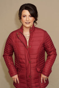 Barbour ladies Crossrail Quilted Jacket in Burgundy LQU0764RE71