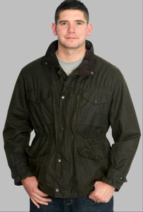 Barbour mens olive green Sapper wax jacket front view