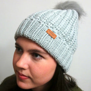 Barbour Beanie - Saltburn Pom Pom Bobble Beanie - Ice White Grey - LHA0336GY11