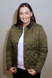 Barbour Deveron-Quilted Jacket-Olive/Pale Pink-LQU1012OL51 front