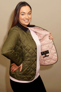 Barbour Deveron-Quilted Jacket-Olive/Pale Pink-LQU1012OL51 pink inner