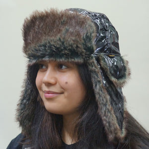 Barbour Hat-Black PVC Hunter-Eskimo Hat-Faux Fur Trimmed-LHA0107BK11