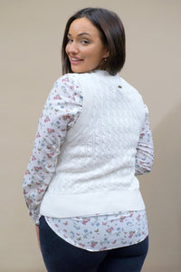Barbour Sweater Sylvia knit design vest in Cloud LKN1226WH71 look