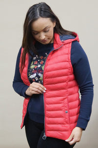 Barbour gilet-Pendle Ladies Gilet with hood Red -LGI0008RE31 length
