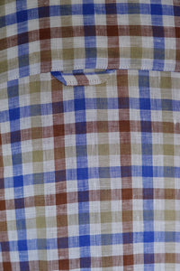 Barbour Shirt Huby short sleeve 100% linen in Sandstone MSH3525SN31 pattern