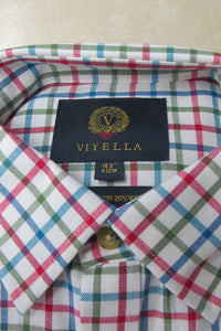 Viyella Shirt mens Bright red olive check shirt wool cotton mix VY1146-238