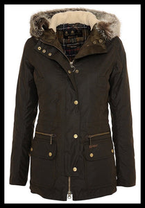 Barbour Kelsall Ladies Olive Green Wax Jacket winter Parka style just £239 LWX0303OL71 hood