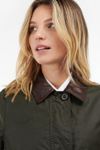 Barbour Buscot new ladies wax jacket in Archive Olive LWX1235OL51 collar
