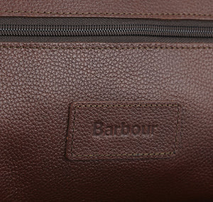 Barbour Wash Bag in Dark Brown Leather logo