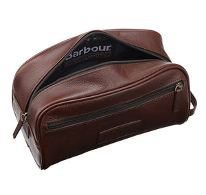 Barbour Wash Bag in Dark Brown Leather classic inner