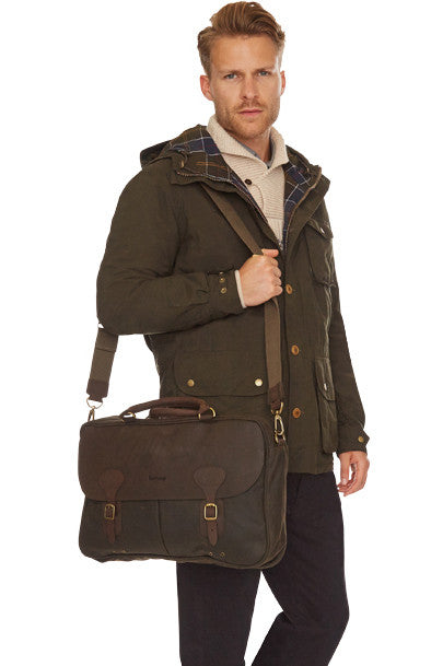 Barbour Briefcase - Olive Wax-with Leather Trim UBA0004OL711 – Smyths ...